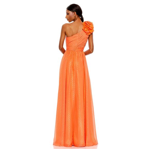 MAC DUGGAL 49536 Metallic Polka Dot Ruffled One Shoulder Gown Tangerine 2 NEW - Picture 3 of 9